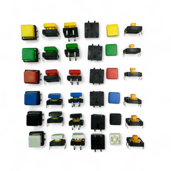 6 Colour Square Tactile Button Switch Assortment - 30 pack