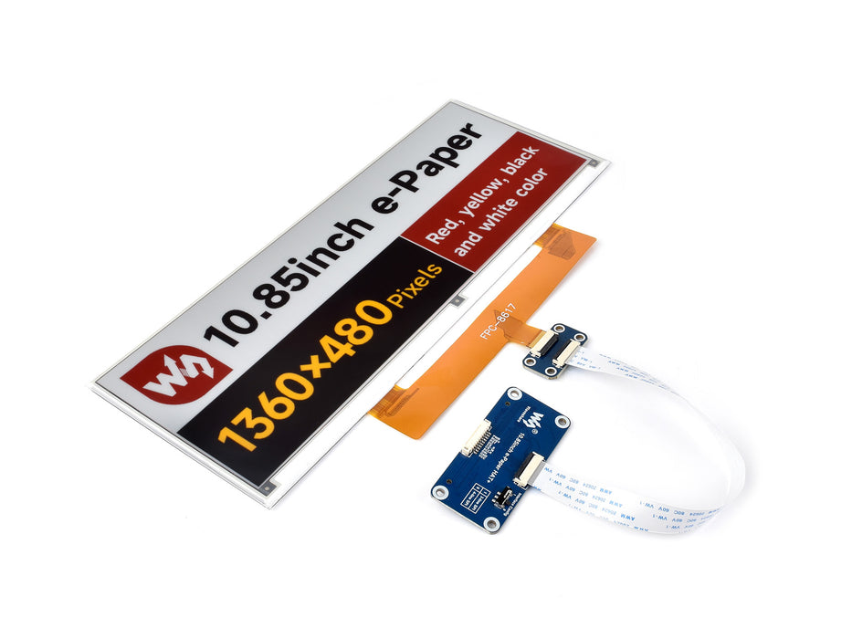 10.85" e-Paper Display (G) – 1360x480, Red/Yellow/Black/White, SPI