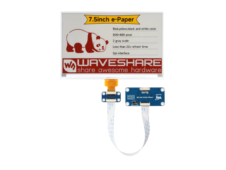 7.5" e-Paper Display (H) – 800x480, Red/Yellow/Black/White, SPI
