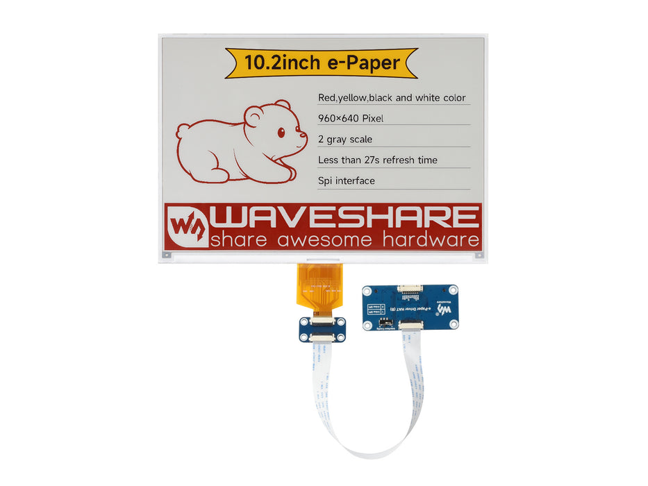 10.2" e-Paper Display (G) – 960x640, Quad-Color, SPI with driver Hat