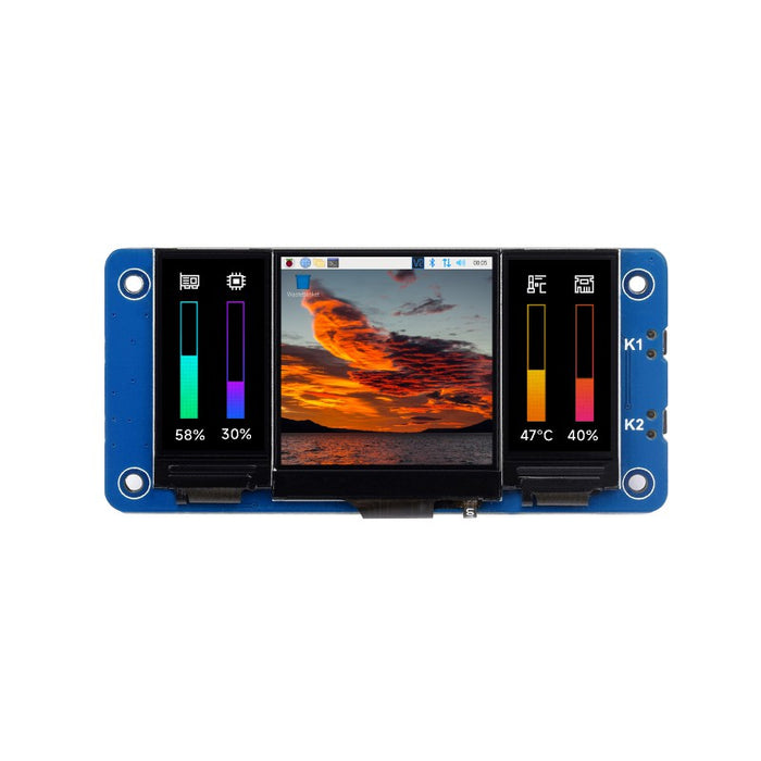 Triple LCD HAT For Raspberry Pi, Onboard 1.3inch IPS LCD Main Screen and Dual 0.96inch IPS LCD Secondary Screens