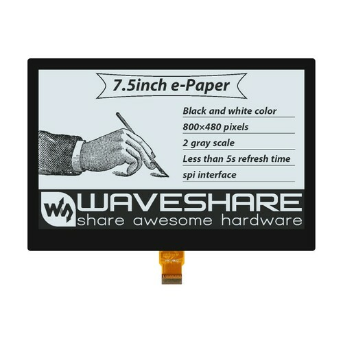 7.5inch e-Paper (G) E-Ink Fully Laminated Display, 800×480, Black / White, SPI, without PCB