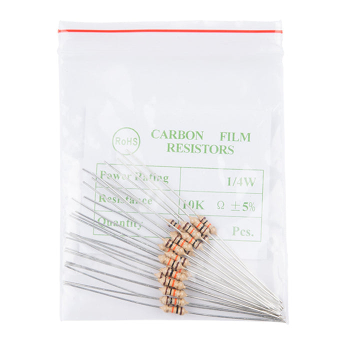 Resistor 10K Ohm 1/4 Watt PTH - 20 pack (Thick Leads)