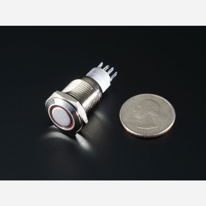 Weatherproof Metal Pushbutton with Red LED Ring [16mm Red Momentary]