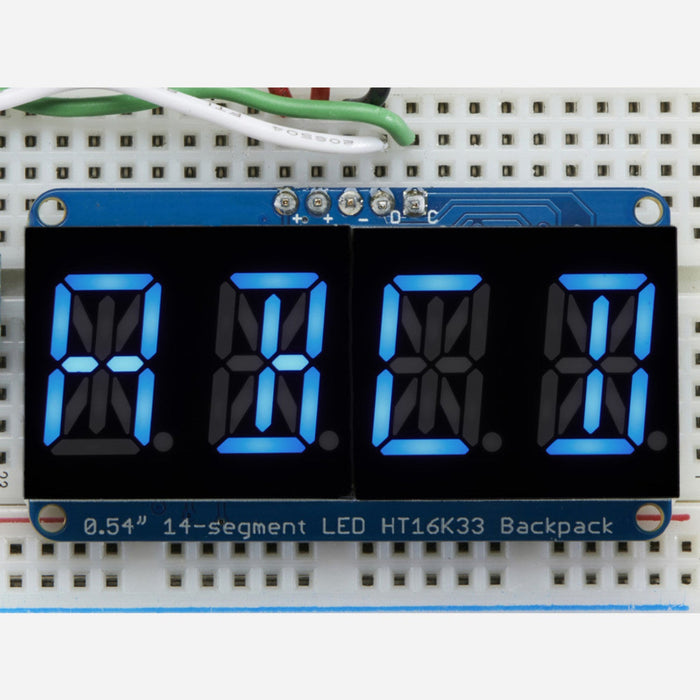 Quad Alphanumeric Display - 0.54 Digits w/ I2C Backpack - Blue