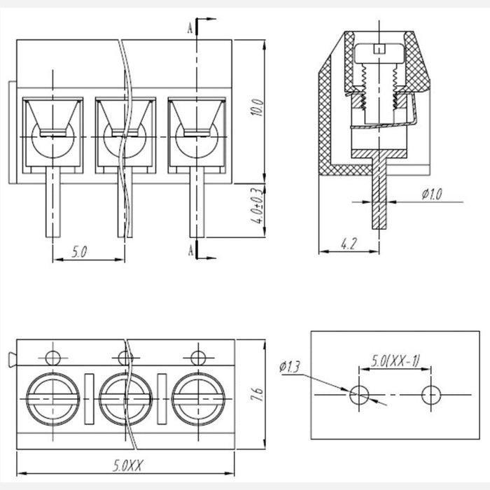 Screw Terminal Block: 2-Pin, 5 mm Pitch, Side Entry (4-Pack)
