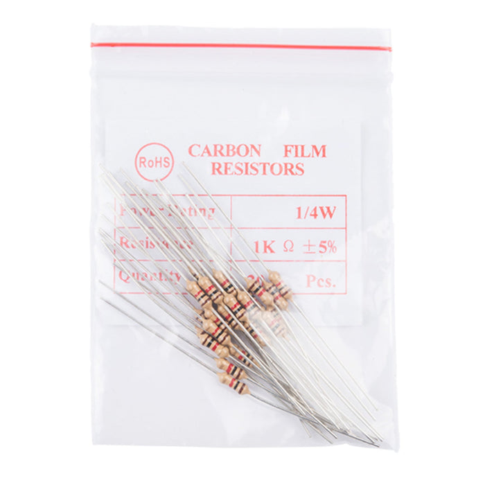 Resistor 1K Ohm 1/4 Watt PTH - 20 pack