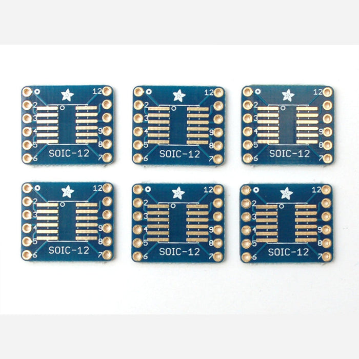 Adafruit SMT breakout PCB for SOIC or TSSOP - various sizes - 12 pin - pack of six
