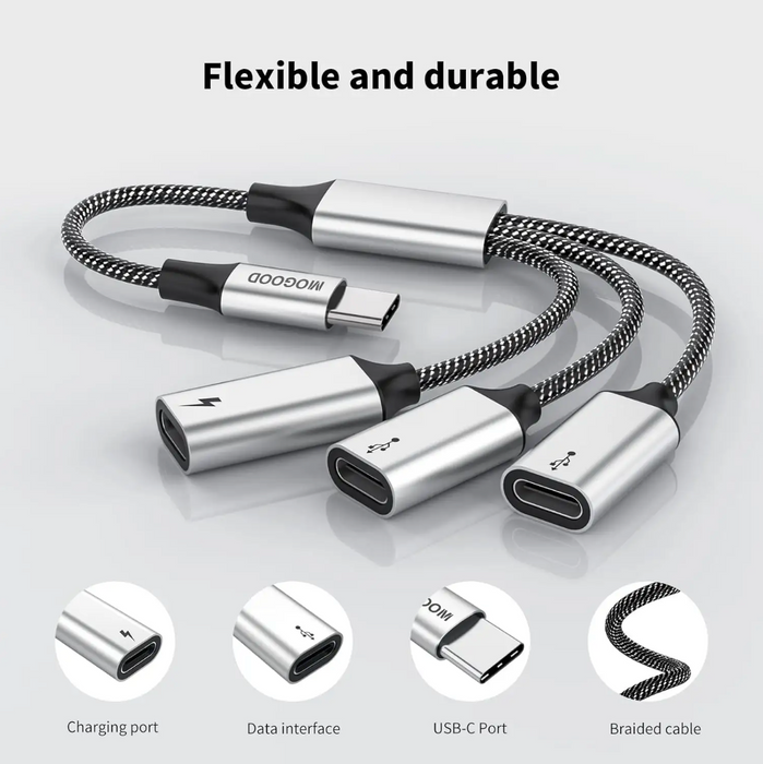 USB C to 3 USB C Splitter Y Cable 3 USB-C Female Cord Converter 3 Port Hub Charger Power Split Adapter