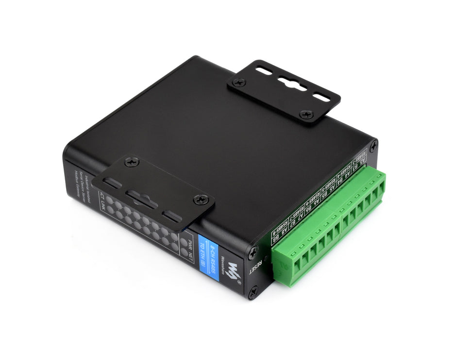 RS485 to Ethernet Serial Server - 8-Ch, Rail-Mount, Isolated, Network Port Option