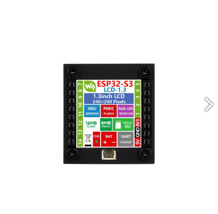 ESP32-S3 Development Board with 1.3" Display – ST7789V2, 6-Axis IMU, SPI
