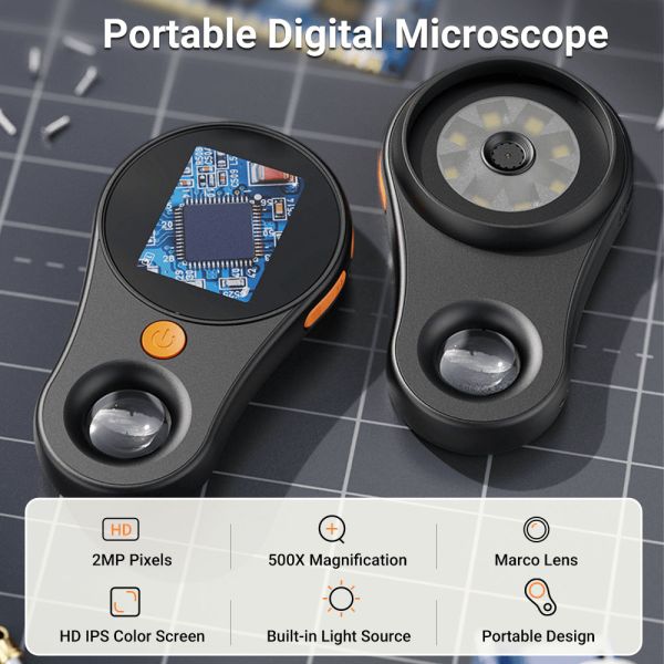 Portable Handheld Mini Digital Microscope with 2 inch IPS Screen and 2MP Pixels