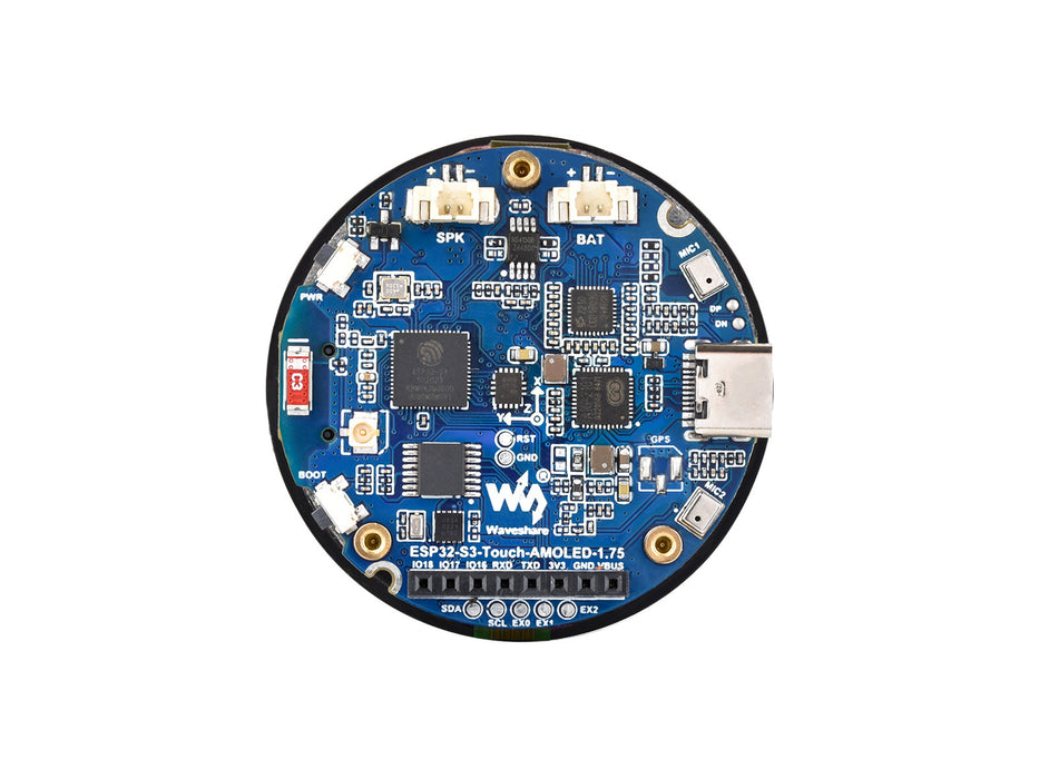 ESP32-S3 Round AMOLED Touch Display Board - 466x466, Dual-Core, Dual Mic, QSPI