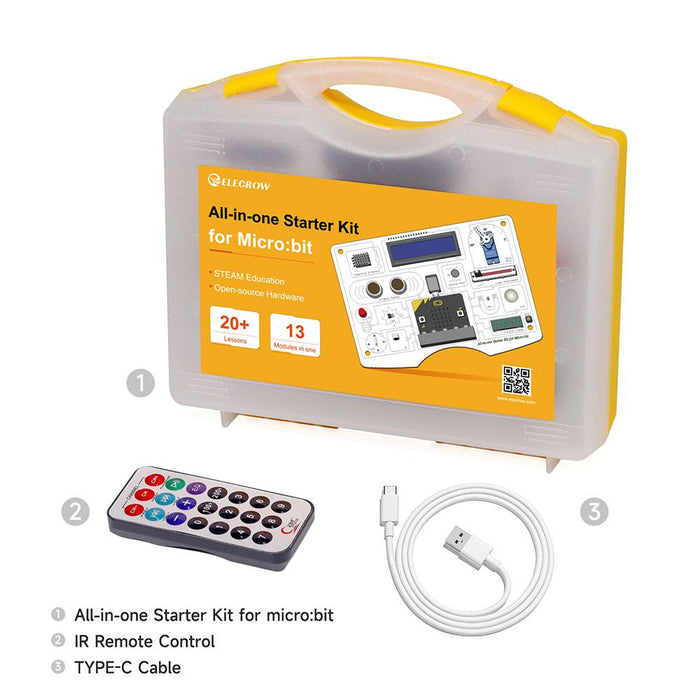 All-in-one Starter Kit for Micro:bit with Common Board design: 13 Modules and 21 Lessons