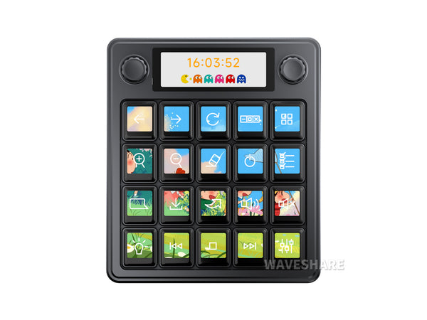 Waveshare MK20 AI Voice Control Panel – 20 Macro Keys, 2.8" Display, Dual Knobs, Linux/QMK