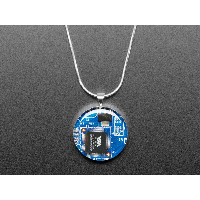 Blue Circuit Board Pendant Necklace with Silver Chain