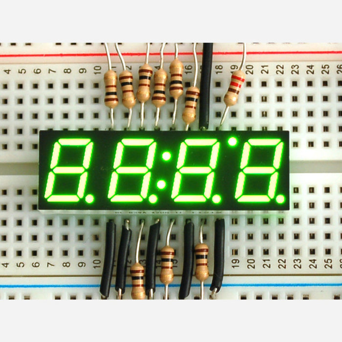 Green 7-segment clock display - 0.39 digit height