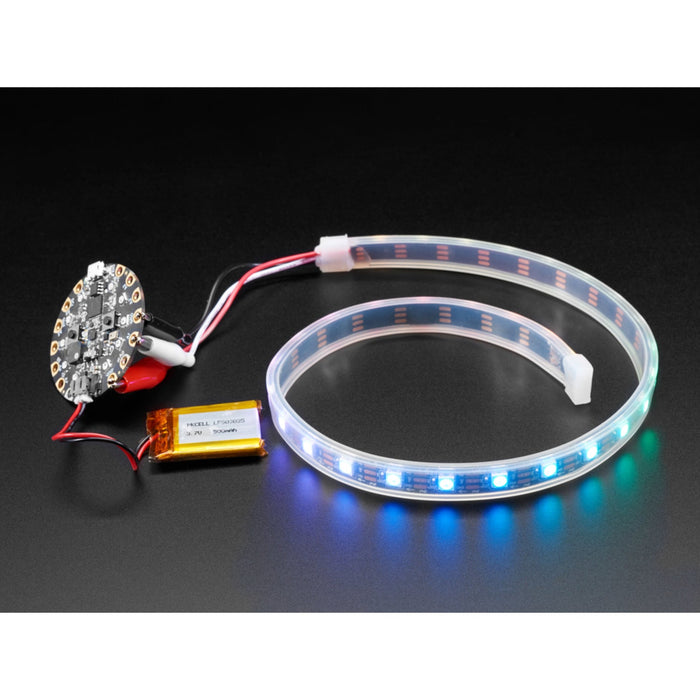 Adafruit NeoPixel LED Strip w/ Alligator Clips - 60 LED/m - 0.5 Meter Long - Black Flex