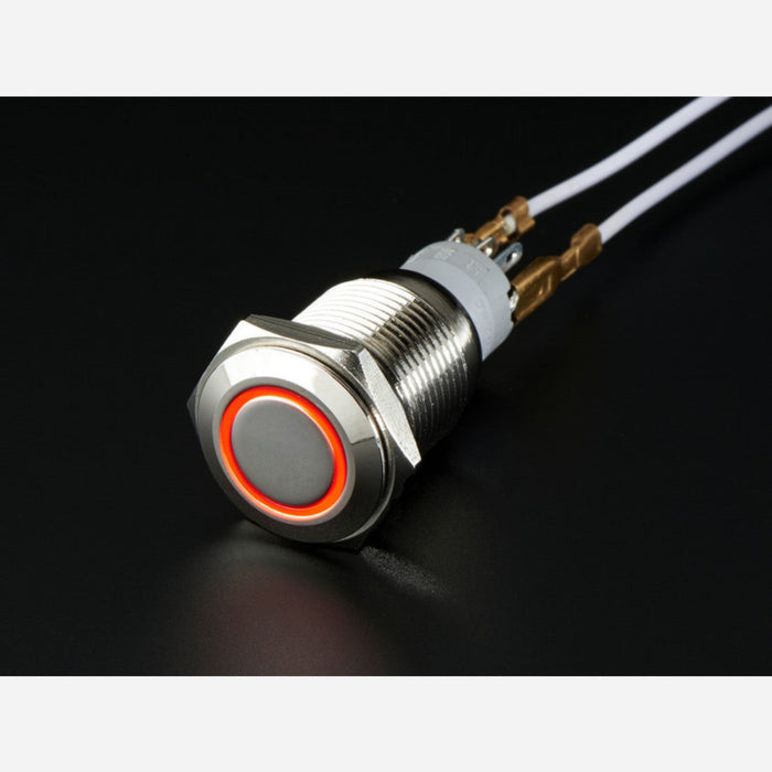 Weatherproof Metal Pushbutton with Red LED Ring [16mm Red Momentary]