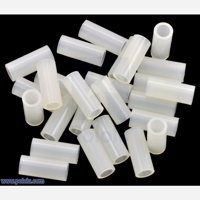 Nylon Spacer: 12mm Length, 5mm OD, 3.3mm ID (25-Pack)