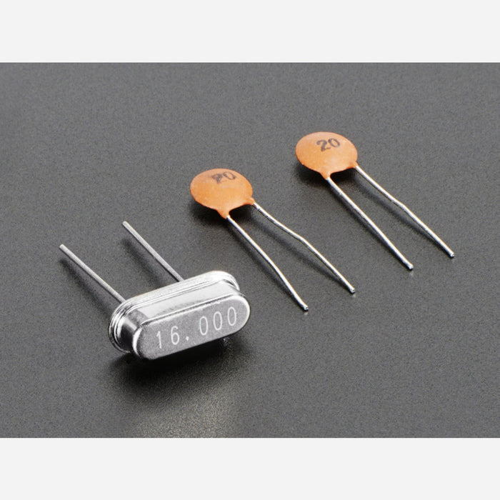 16 MHz Crystal + 20pF capacitors