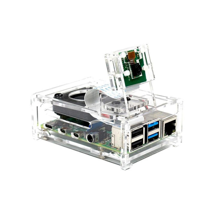 Raspberry Pi 4B acrylic case with cooling fan compatible with 3.5 inch screen and camera