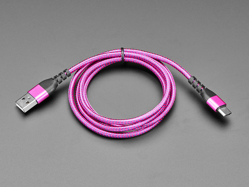 Pink and Purple Woven USB A to USB C Cable - 1 meter long