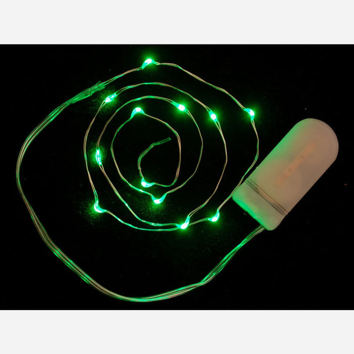 Wire Light LED Strand - 12 Green LEDs + Coin Cell Holder