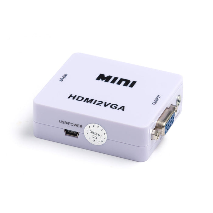 White 1080P Mini HDMI To VGA Converter Box Adapter