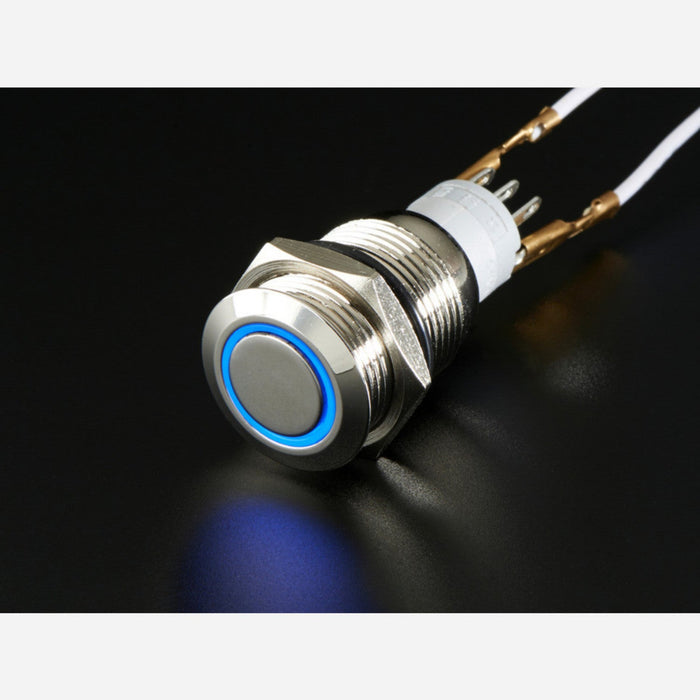 Weatherproof Metal Pushbutton with Blue LED Ring [16mm Blue Momentary]