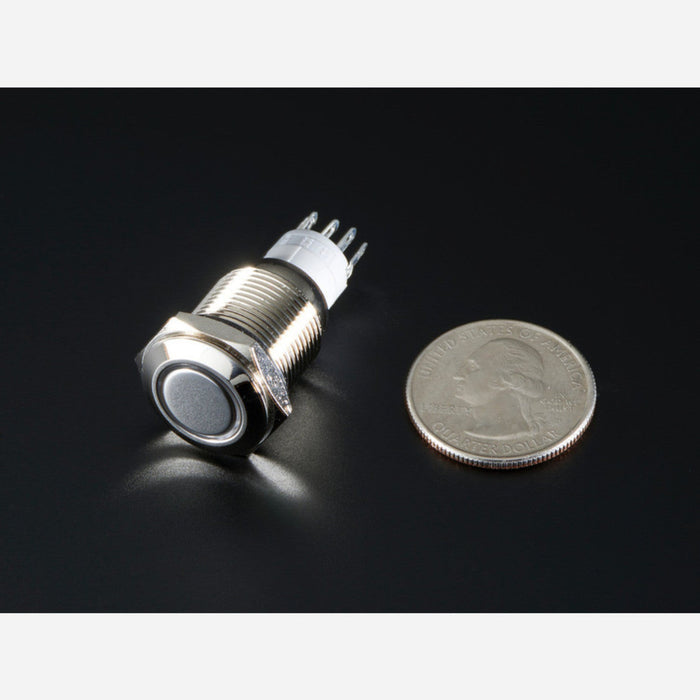 Weatherproof Metal Pushbutton with White LED Ring [16mm White Momentary]
