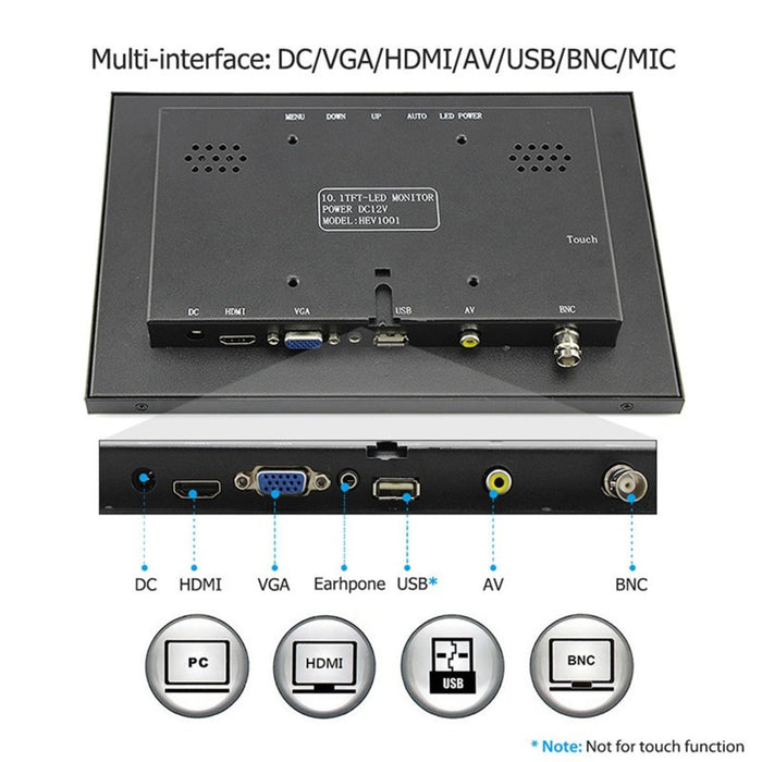 10.1 Inch Metal Shell IPS TFT 1280x800 Portable Monitor with Touch Function for Raspberry Pi