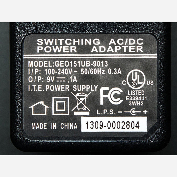 9 VDC 1000mA regulated switching power adapter - UL listed