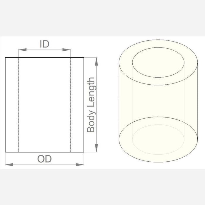 Nylon Spacer: 12mm Length, 5mm OD, 3.3mm ID (25-Pack)