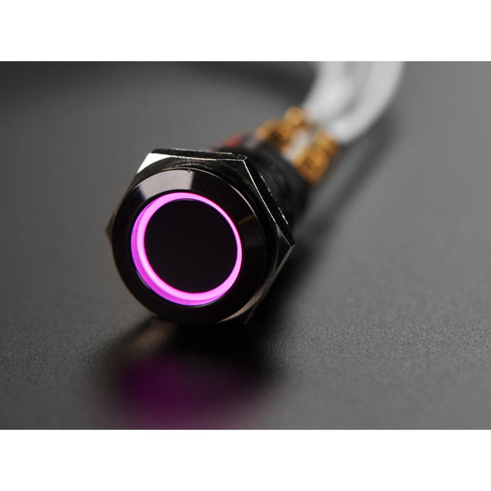 Rugged Metal Pushbutton with Black Finish - 16mm 6V RGB Latching