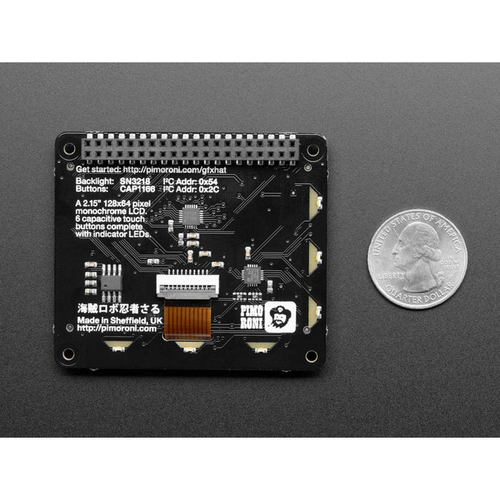 Pimoroni GFX HAT - 128x64 LCD Display + RGB Lite  Touch Buttons - RGB Backlight and 6 Touch Button