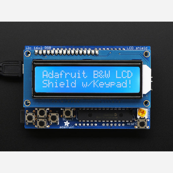 LCD Shield Kit w/ 16x2 Character Display - Only 2 pins used! [BLUE AND WHITE]