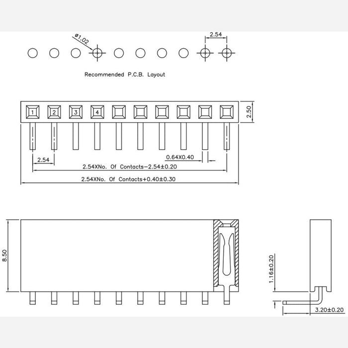 0.100 (2.54 mm) Female Header: 1x6-Pin, Right-Angle