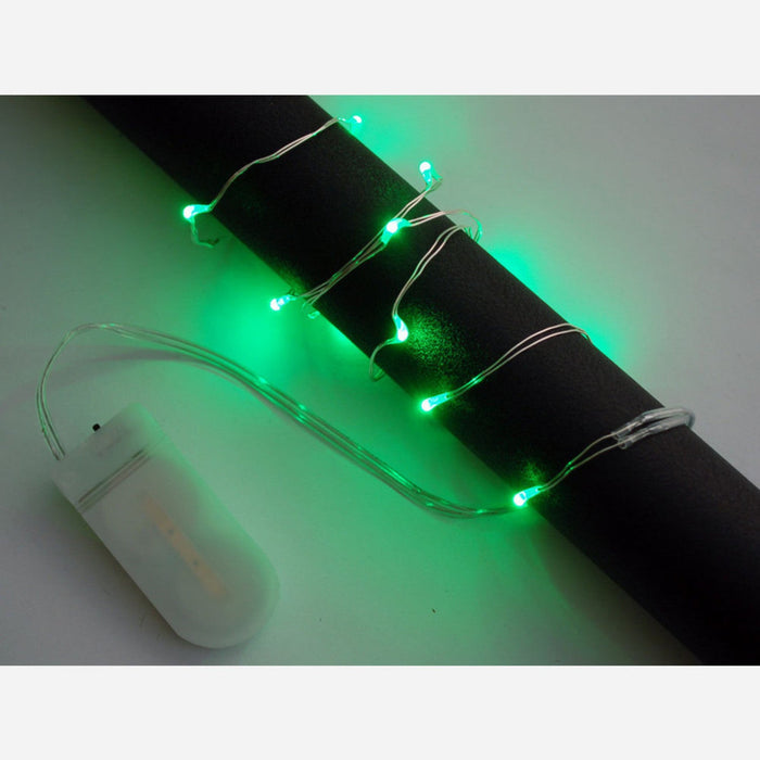 Wire Light LED Strand - 12 Green LEDs + Coin Cell Holder