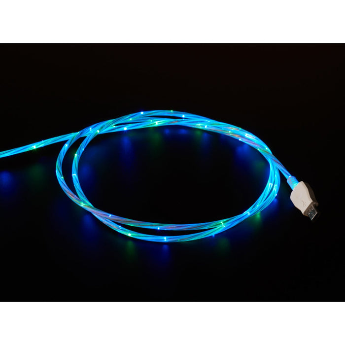 USB micro B Cable with LEDs - Blue and Green - 1 meter