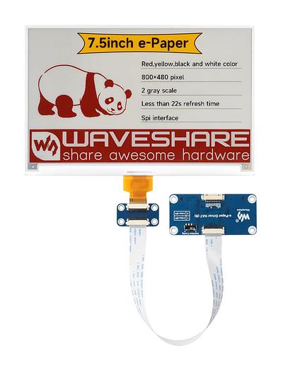 7.5" e-Paper Display (H) – 800x480, Red/Yellow/Black/White, SPI