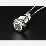 Weatherproof Metal Pushbutton with White LED Ring [16mm White Momentary] - Image 1