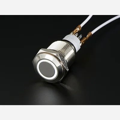 Weatherproof Metal Pushbutton with White LED Ring [16mm White Momentary]