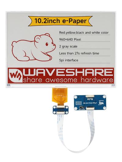 10.2" e-Paper Display (G) – 960x640, Quad-Color, SPI with driver Hat