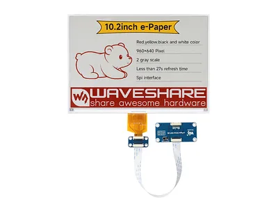 10.2" e-Paper Display (G) – 960x640, Quad-Color, SPI with driver Hat