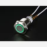 Weatherproof Metal Pushbutton with Green LED Ring [16mm Green Momentary] - Image 2