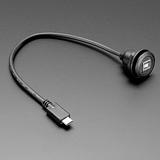 Round Panel Mount USB Cable - USB-B Socket to USB-C Plug - Image 1