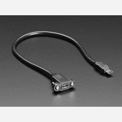 Panel Mount Extension USB Cable - Micro B Male to Micro B Female