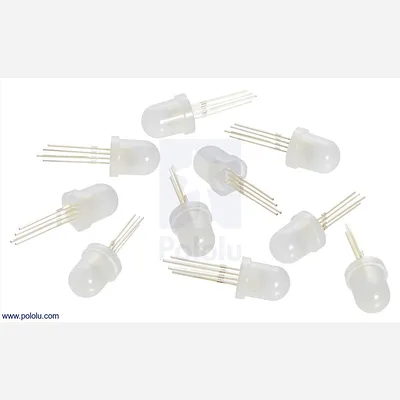 Addressable Through-Hole 8mm RGB LED with Diffused Lens, WS2811 Driver (10-Pack)