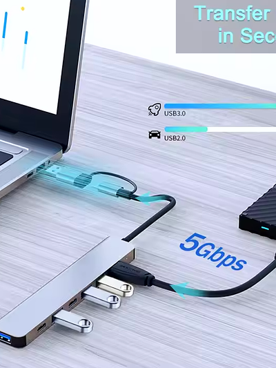 Aluminum 7 in 1 USB C Hub with USB 3.0 USB 2.0 Ports